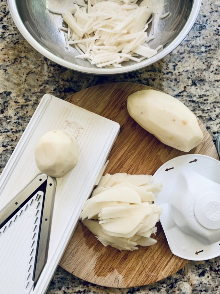Prepping the potatoes