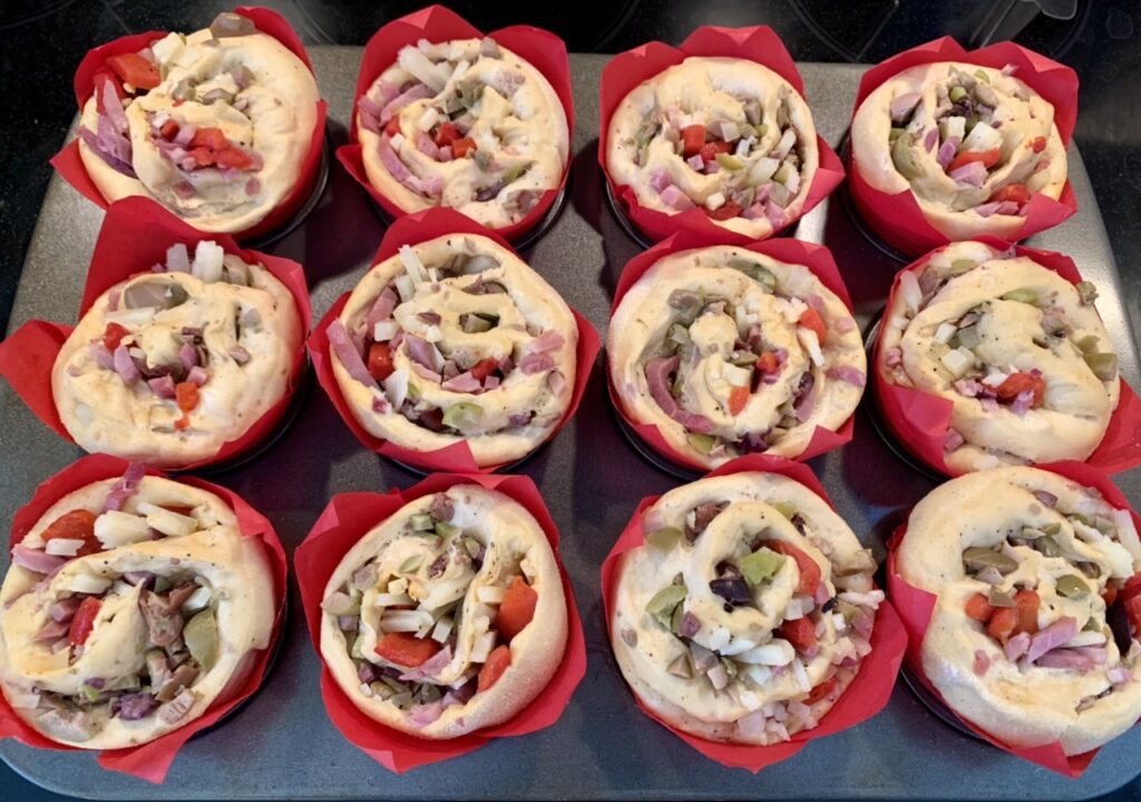 Spanish Inspired Ham & Cheese Spiral Muffin Bread