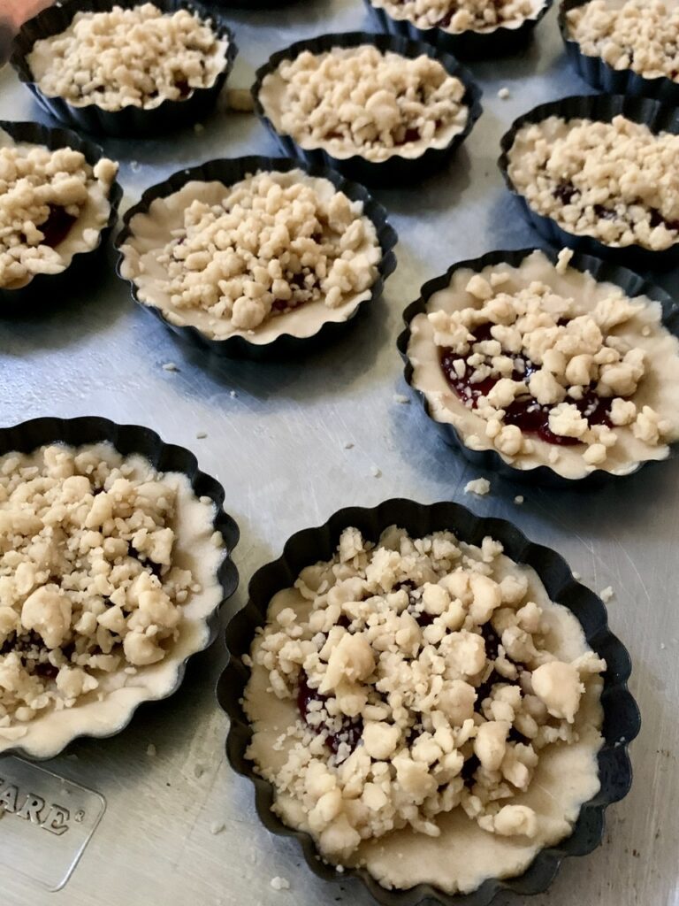 Assembling Costco-inspired Raspberries Crumble Cookies