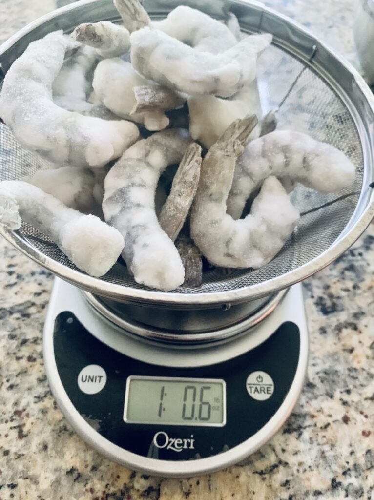 Preparing the shrimp for Scrumptious and Easy Shrimp and Grits