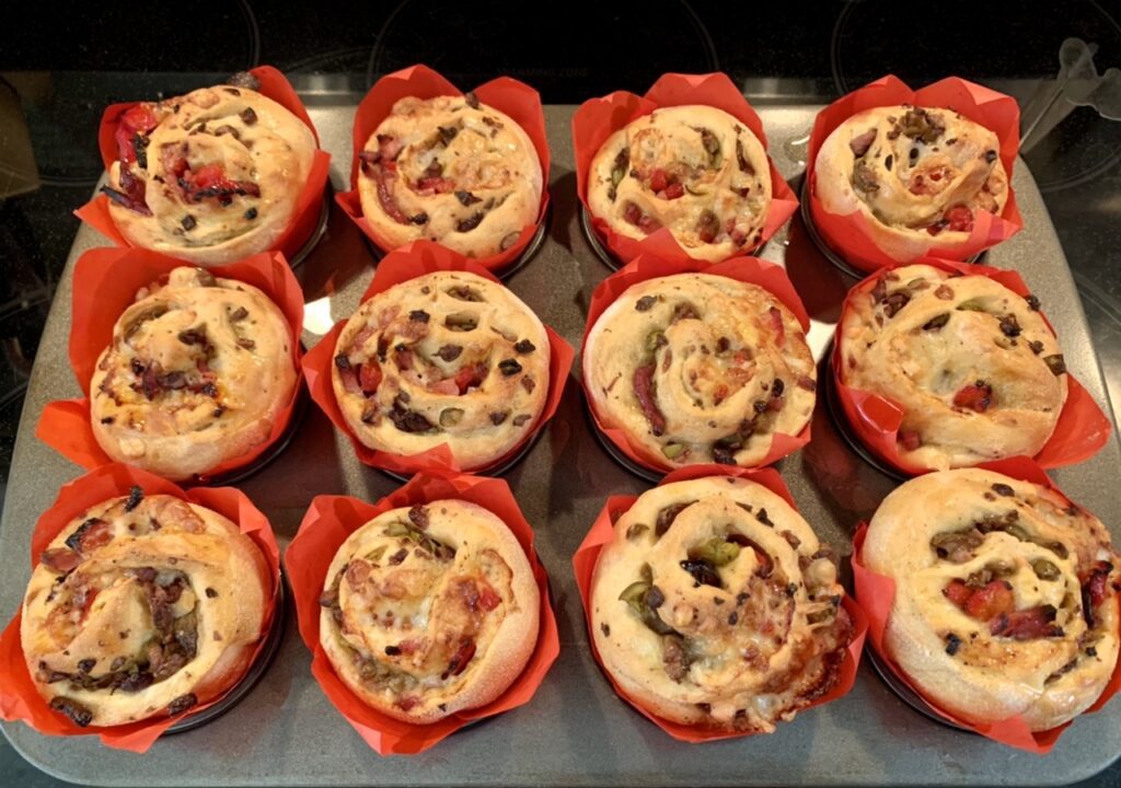 Spanish Inspired Ham & Cheese Spiral Muffin Bread