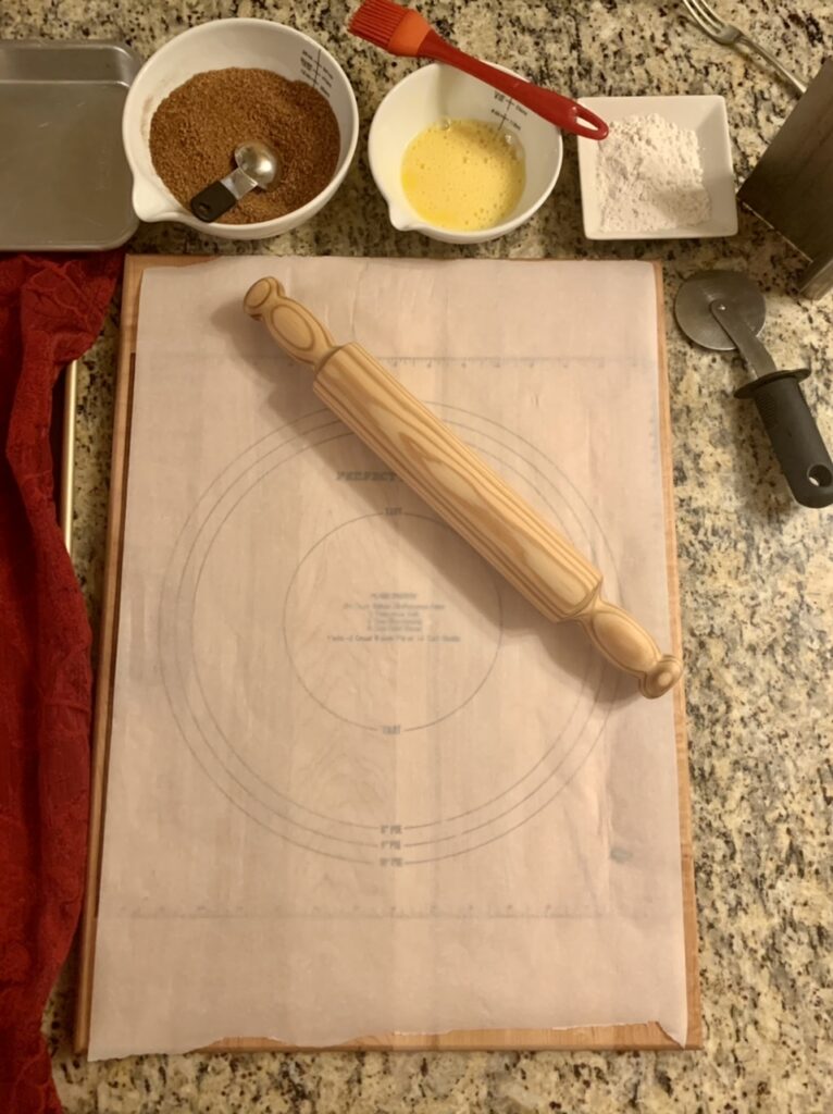 Preparing work space for 16-Points Cinnamon Star Bread