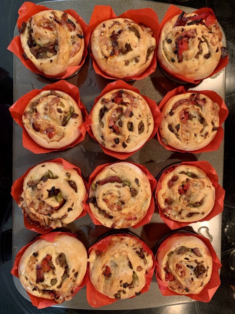 Spanish Inspired Ham & Cheese Spiral Muffin Bread