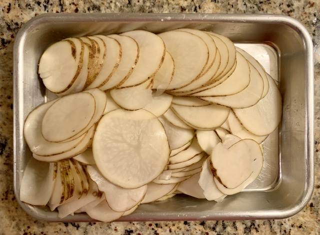Sliced potatoes
