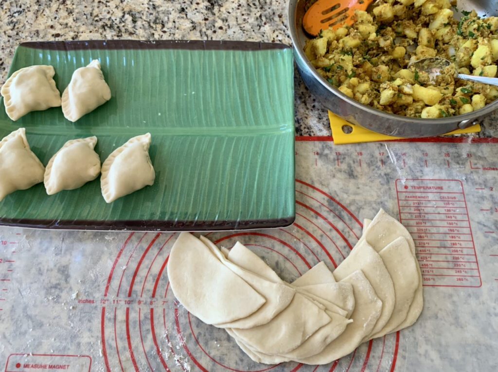 Assembling the Spicy Potato Samosas
