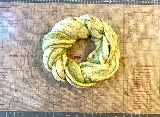 Shaping Savory Pesto Cheese Brioche Wreath