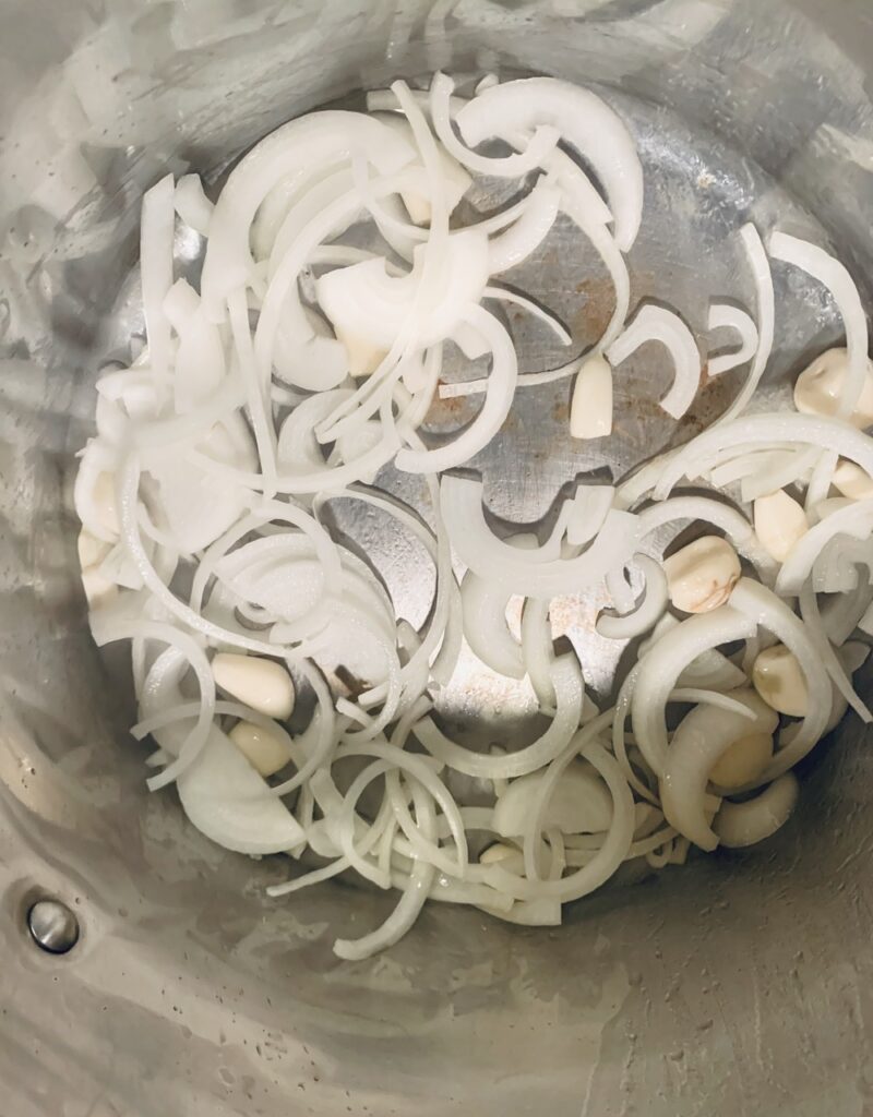 Sauteing garlic and onions in olive oil