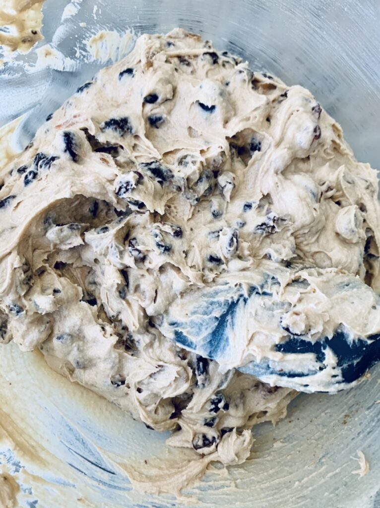 Mixing fruit into batter