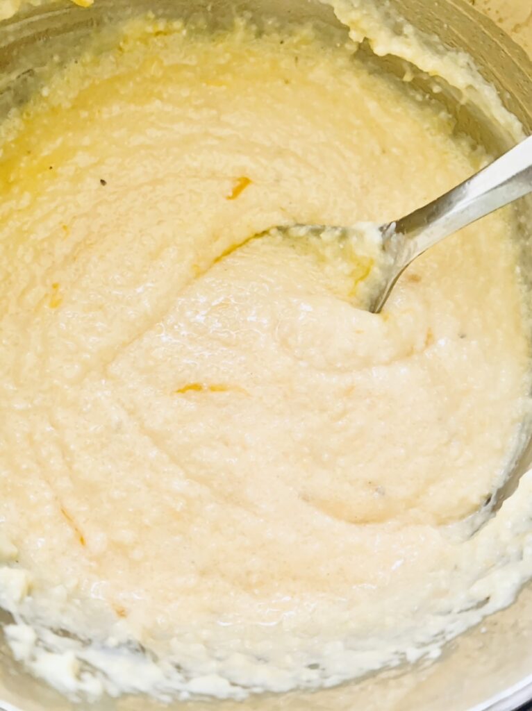 mixing in the cheese