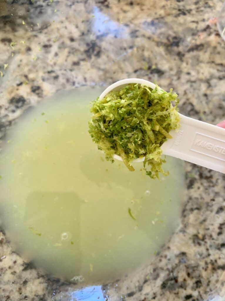 Adding lime zest to Key Lime Pie 