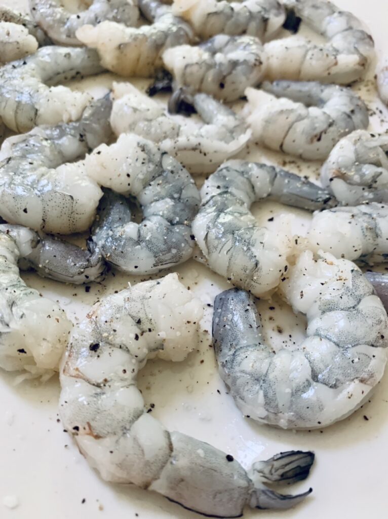 Preparing the shrimp for Scrumptious and Easy Shrimp and Grits